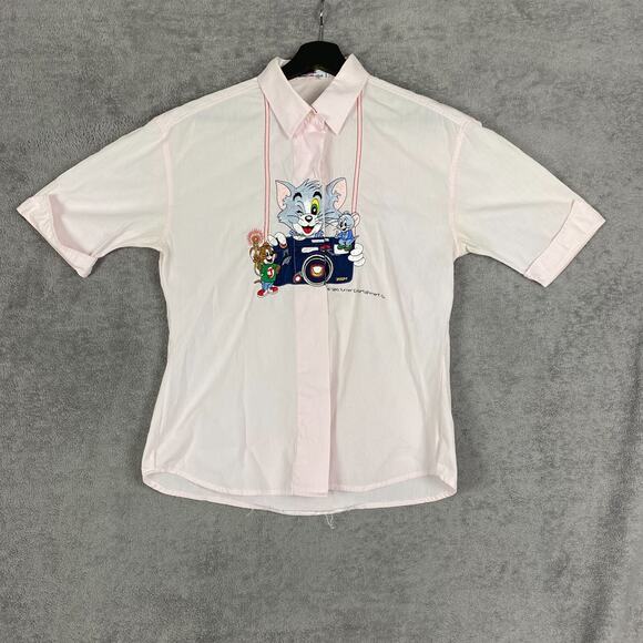 VTG 1995 Tom & Jerry Shirt Sz M Pink Cartoon Camera Segreta Italy Embroidery - Picture 2 of 15